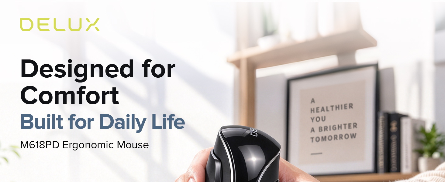 DELUX Wireless Ergonomic Vertical Mouse,Ergo Mouse for Large Hands (M618PD)
