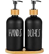 Arktek Glass Soap Dispenser Set with Tray, 2 Pack Bottle Dispenser for Bathroom and Kitchen Soap ...