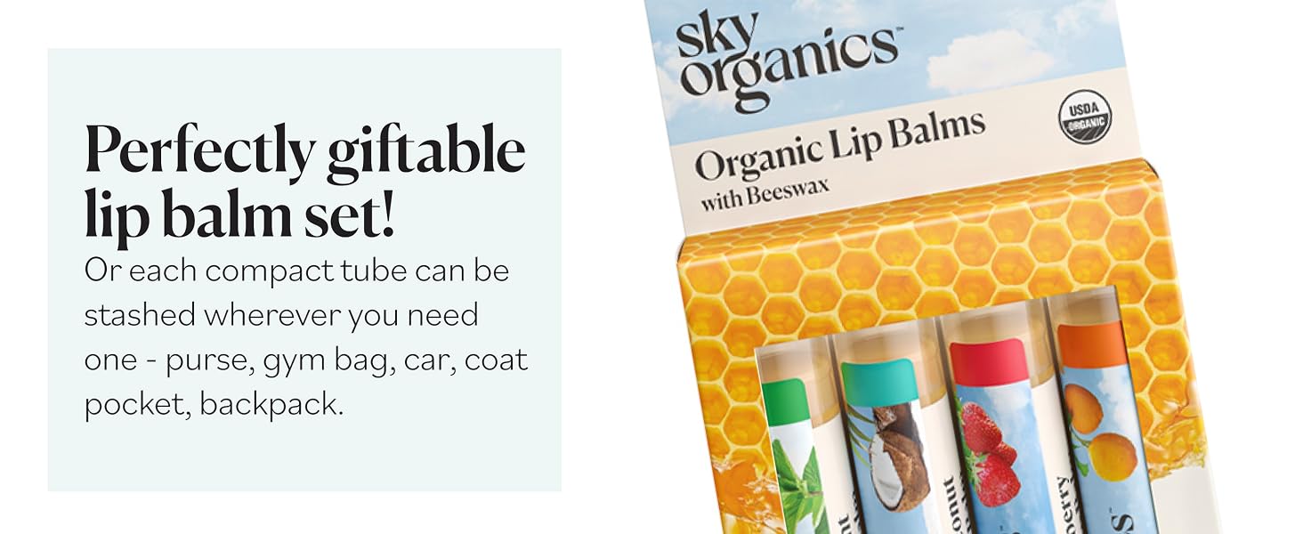 Sky Organics Organic Beeswax Lip Balms is a perfectly giftable lip balm set
