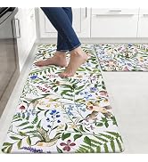 Yinhua White Kitchen Mats for Floor Sets of 2, Floral Anti Fatigue Mats for Kitchen Floor Rug Cus...