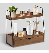 2-Tier Bathroom Organizer Countertop with Drawer, Wood Counter Organizer for Bathroom Decor, Sink...
