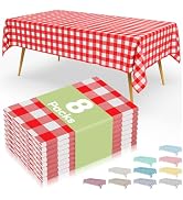 Smiry 8 Packs Gingham Disposable Table Cloth, 54 x 108 Inch Waterproof Plastic Tablecloth, Rectan...