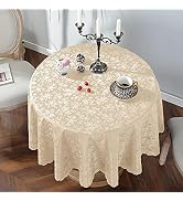 Jeloris Waterproof Vinyl Tablecloth, Round Heavy Plastic Tablecloth, Wipeable Spillproof Oil-Proo...