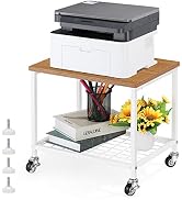 Printer Stand Rack Under Desk Printer Cart 2 Tier Printer Table with Wheels Wood Storage Rack Sma...