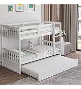 Giantex Twin Over Twin Bunk Bed with Trundle, Convertible Platform Bed Frame with Ladder & Solid ...