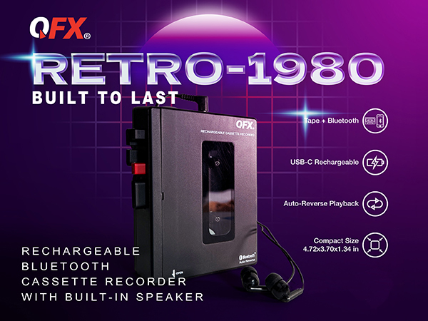 Portable cassette player & recorder that blends classic cassette tape playback with modern Bluetooth