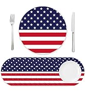 JarThenaAMCS 50 Pack Patriotic Paper Place Mats Round 13 Inch American Flag Disposable Placemats ...