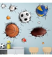 Amimagen Basketball Football Through The Wall Sports Wall Decals - Kids Baby Boys Wall Stickers -...