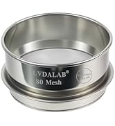 LVDALAB All 304 Stainless Steel Mesh Lab Sieve, 80 Mesh (0.2mm) Aperture Test Sieve, 4inch(10cm) ...