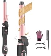 Rotating Curling Iron 1 Inch, Automatic Curling Wand with 12 Temperature & Memory Mode Perfect fo...