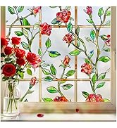 ALIUNI Stained Glass Window Film, Window Privacy Film Frosted Faux 3D Floral Decorative Static Cl...