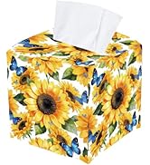 PRESSINART Tissue Box Cover Square Sunflower 5.2 Inch Leather Tissue Box Holder Flowers Waterproo...