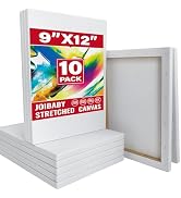 Stretched Canvas for Painting,10Pack 9X12 Inch Stretched White Blank Canvas,8 Oz Triple Primed 5/...