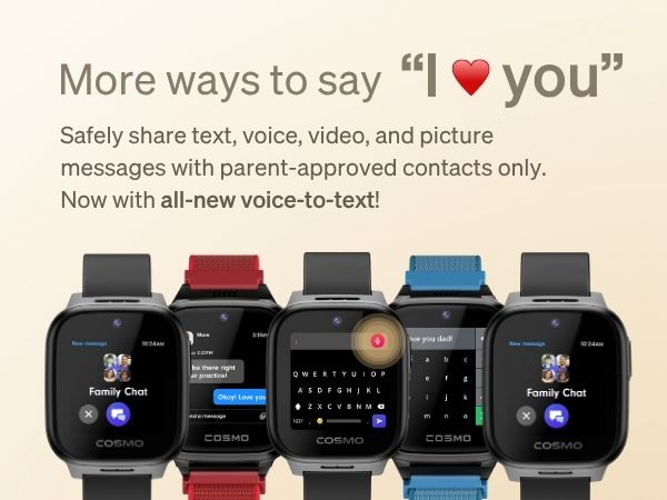 texting predictive voice-to-text pictures audio group chat parent-approved