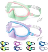 Vvinca Swim Goggles with Nose Cover, 2 Pack Wide View Diving Mask Anti-Fog UV No Leak Toddlers Sw...