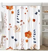 Gibelle Watercolor Floral Shower Curtain, Retro Orange Navy Flower Shower Curtain for Bathroom, M...