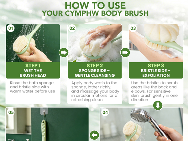 bath brush back scrubber for shower back washer for shower exfoliating men women loofah dry wet