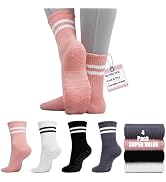 SPORTIC Pilates Socks with Grips for Women, Non Slip Yoga Socks Barre Crew Grippy Sticky Socks fo...