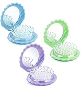 Foldable Travel Hair Brushes With Seashell Compact Mirror, Portable Mini Hair Brush for Purse, 3 ...