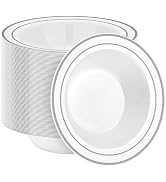 BestStar 100 Pack Plastic Disposable Bowls, 12oz Salad Bowls with Silver Rim for Dessert, Cereal ...