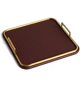 Preston Lane Mayfair Decorative Tray – Vegan Leather with Woven Texture, Brushed Brass Handles – ...