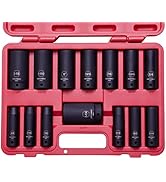 14 Piece MECHMAX Impact Socket Set 1/2 Inch Drive Deep SAE Sizes, 3/8-1-1/4 Inch 6 Point Chrome V...