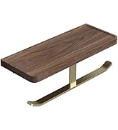 Danpoo Brushed Gold Toilet Paper Holder with Walnut Wood Shelf - Double Rolls, Wall-Mounted, Made...