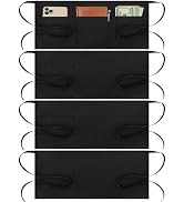 BOHARERS 4 Pack Waitress Apron With 3 Pockets-Black Server Aprons-Waiter Short Half Waist Servers...