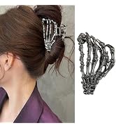 Metal Black Hair Clips Skeleton Hand Hair Claw Clips with Skull Design Alloy Fashion Hair Barrett...