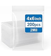 4x6 Inch Clear Reclosable Bags 200 Pack, 2 Mil Small Zip Bags for Jewelry, Pills, Crafts, Small B...