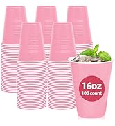 BONSINY 100 Pack Pink Plastic Cups, 16 oz Pink Disposable Cups, pink Plastic Party Cups Heavy Dut...