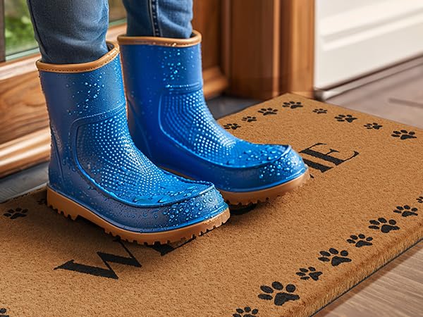 Indoor outdoor welcome mat Slip-proof rubber backing Exterior door mat Made of durable coir
