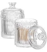 2 Pack Qtip Holder Glass Apothecary Jars with Lids Bathroom Accessories Vanity Organizers and Mak...