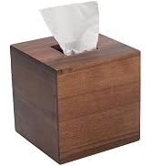 Tissue Box Cover, Square Tissue Box Holder, Acacia Wood Facial Paper Holder for Bathroom, Bedroom...