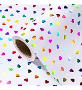WRAPAHOLIC Heart Wrapping Paper Roll - Mini Roll - 17 Inch x 16.5 Feet - Heart with Colorful Foil...