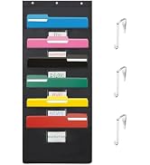 VZCPYTPM Black 6-Pocket Hanging Wall File Organizer, Pocket Chart for Classroom, Office, Home