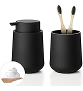 zuxzmj Matte Black Bathroom Accessories 2 Piece Set Plastic Foaming Hand Soap Dispenser and Tooth...