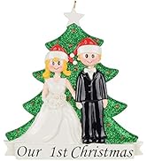 Our First Christmas As Mr. and Mrs. Tree Ornament Couples Gift Blonde Hair Bride and Groom Weddin...