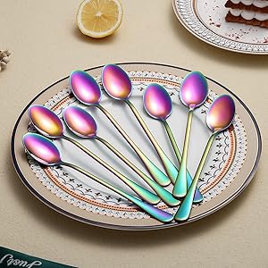 8 Piece Stainless Steel Long Handle Spoon Set (Rainbow)