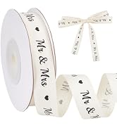 HOBBIESAY 20yards Natural Cotton Ribbon with Words 5/8 Inch Pure Wedding Valentines Ribbons Mr Mr...