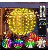 Smart Christmas Ball Lights, 12 Inch Outdoor/Indoor Hanging Tree Lights App Control, DIY RGB Colo...
