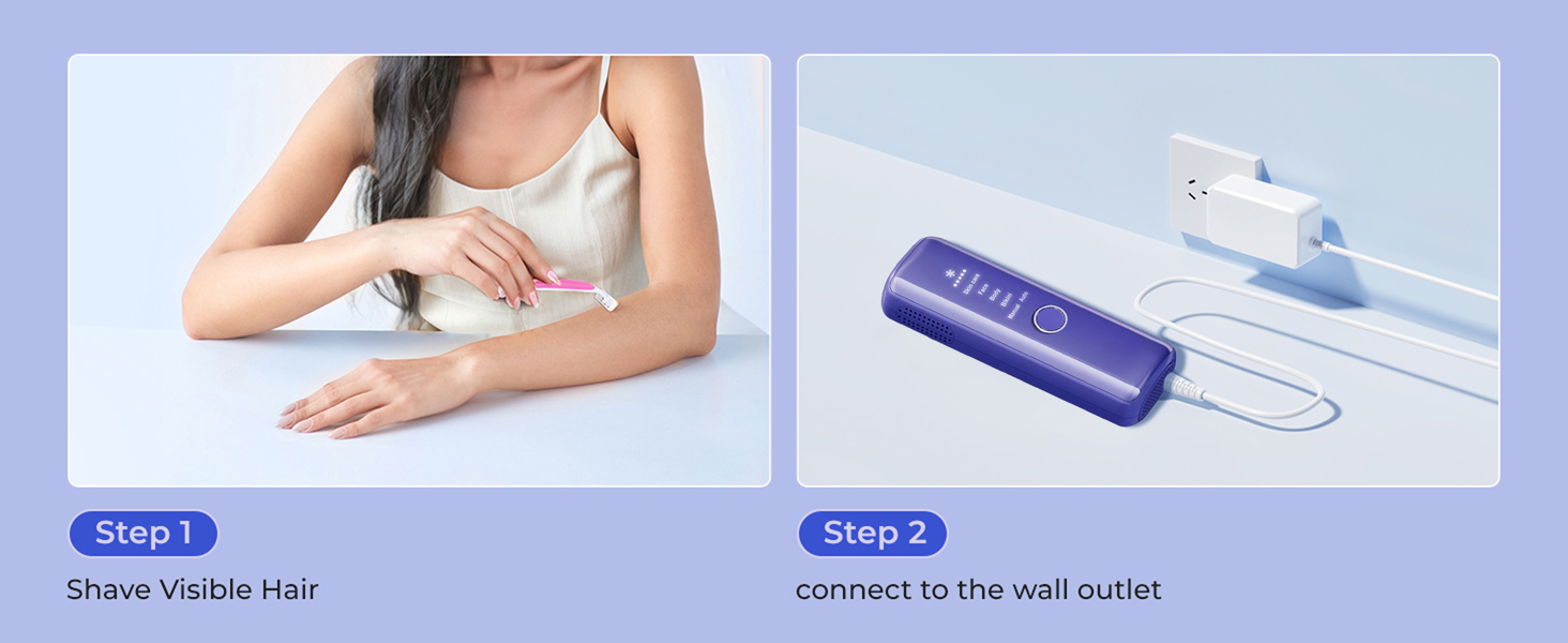 Shave visible hair, Connect to the wall outlet.