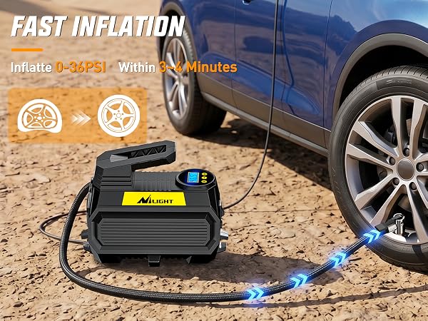 Nilight portable tire inflator with digital pressure gauge