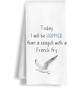 HSIASHENG Funny Beach Seagull Kitchen Towels, Coastal Seagull Dish Tea Towels, Nautical Beachy Se...