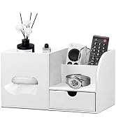 Leather Nightstand Organizer with Tissue Holder,White Square Tissue Box Cover with Organizer, Dec...