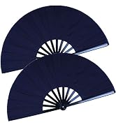 HONSHEN 2 Pack Large Folding Hand Fan, Black Chinese Kung Fu Tai Chi Fan Nylon-Cloth Fan For Men ...