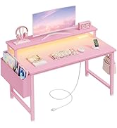Lufeiya Gaming Desk with Power Outlets and LED Lights, 32 Inch Gamer Desk Table with Charging Sta...