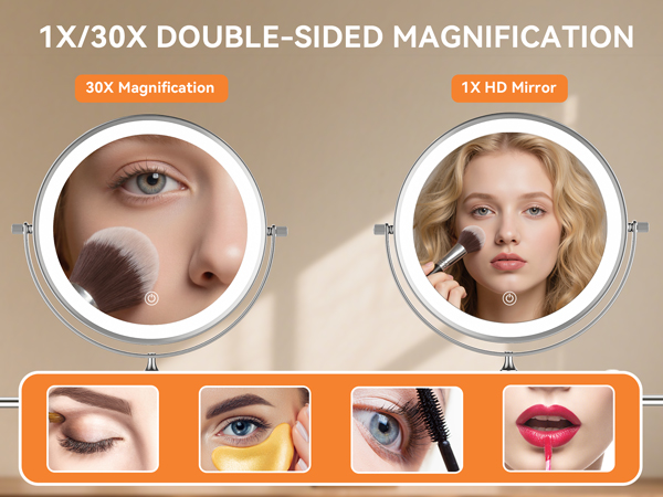 1X/30X double-sided miror for makeup, eyebrow tweezing & shaving