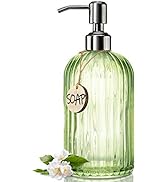 JASAI 18 Oz Vertical Striped Green Soap Dispenser with 304 Rust Proof Stainless Steel Pump, Refil...