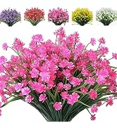 RECUTMS 12 Bundles Artificial Fake Flowers UV Protected Outdoor Bulk Artificial Flowers for Outdo...